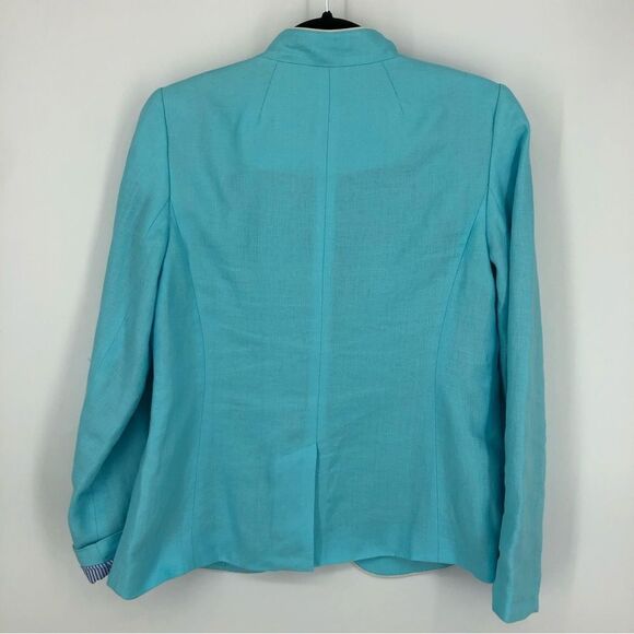 Talbots Aberdeen Blazer Womens 4 100% Linen Turquoise Light Blue Single Button - Picture 7 of 15